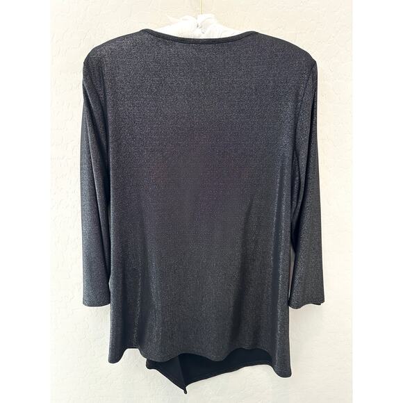 JOSEPH RIBKOFF | Black Metallic Shimmer Twist Front Top Holiday Party | Size 12 - Picture 4 of 6